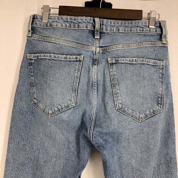 Zara Medium Wash straight leg High Rise cropped  Raw Hem Jeans size 30. - Picture 7 of 15